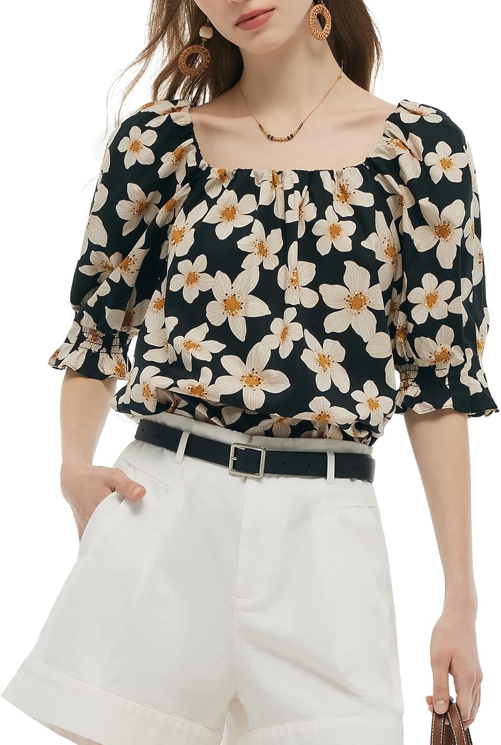 GOELIA Womens Floral T Shirts Short Sleeve Crewneck Casual Loose Fit T Shirt Boho Tunic Tops MegaBDM
