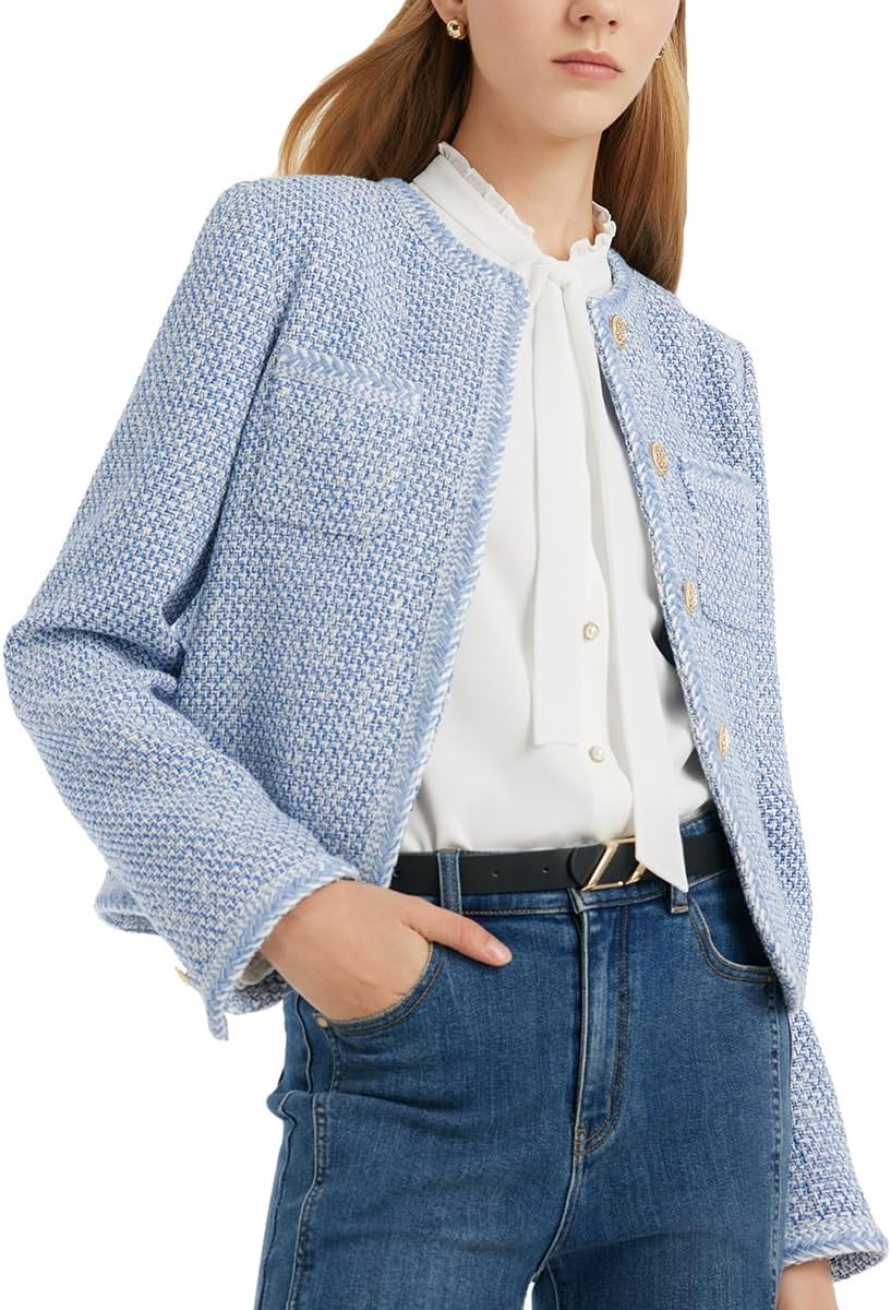 GOELIA Tweed Blazers for Women Work Business Casual, Knit Blazer Cropped Jacket for Women MegaBDM