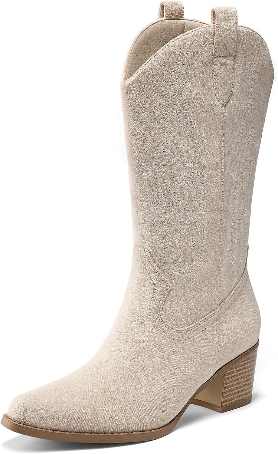 DREAM PAIRS Women's Square Toe Cowboy Cowgirl Boots Embroidered Mid Calf Western Boots Fashion Dress Low Chunky Heel Boots for Theme Party Country Concert MegaBDM