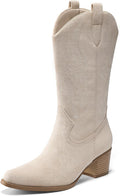 DREAM PAIRS Women's Square Toe Cowboy Cowgirl Boots Embroidered Mid Calf Western Boots Fashion Dress Low Chunky Heel Boots for Theme Party Country Concert MegaBDM