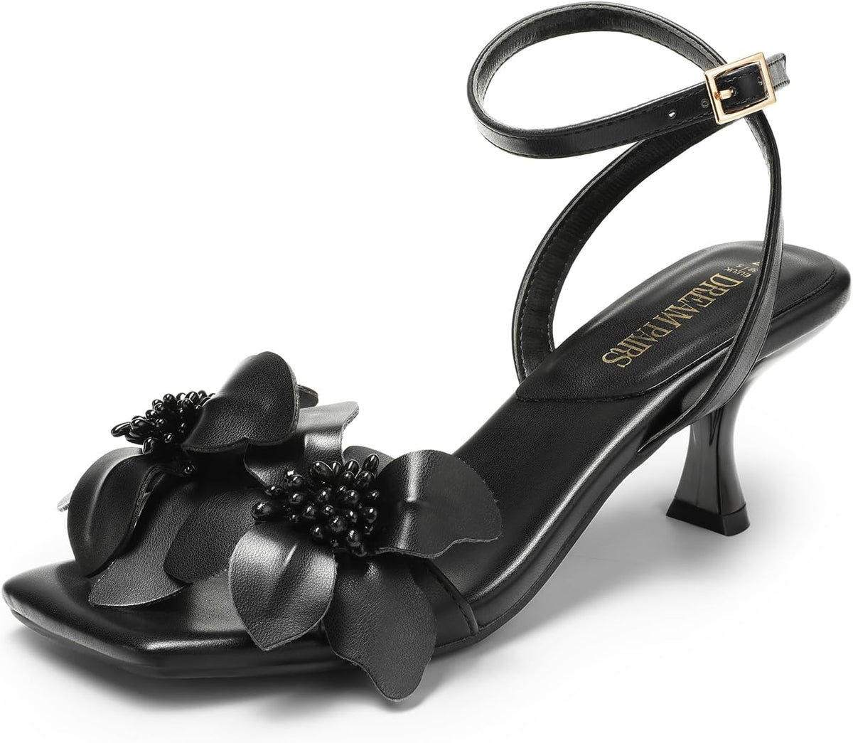 DREAM PAIRS Women's Flower Wedding Heels Cute Square Toe Slingback Low Kitten Heels Sandals with Ankle Strap MegaBDM