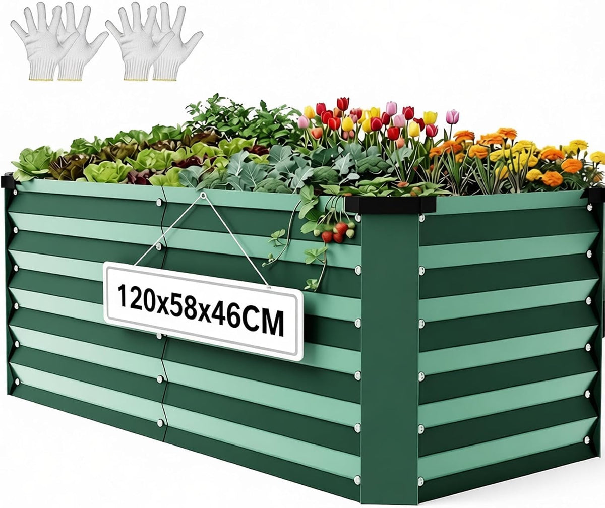YITAHOME Raised Beds for Garden 120 * 58 * 46cm,Galvanised Steel Plate Metal Raised bed, planters outdoor with Safety Edging for Garden with Support Rod & Gloves for Vegetables Flowers Fruit(Green) MegaBDM