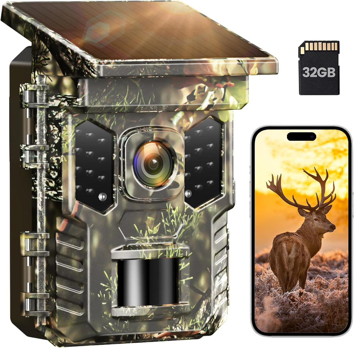 XTU 4K 64MP Solar Wildlife Camera with Night Vision Motion Activated | Trail Camera with 32GB SD Card, WiFi Bluetooth, 0.2s Trigger Speed, IP66 Waterproof, Rechargeable Battery, Garden Monitoring MegaBDM