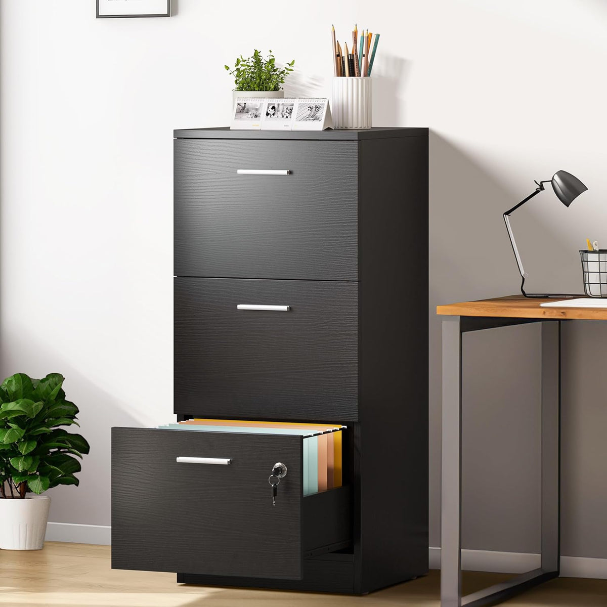 YITAHOME 3-Drawer Lockable Filing Cabinet for Home Office – Vertical A4 Letter File Storage Cabinet with Key, Black MegaBDM