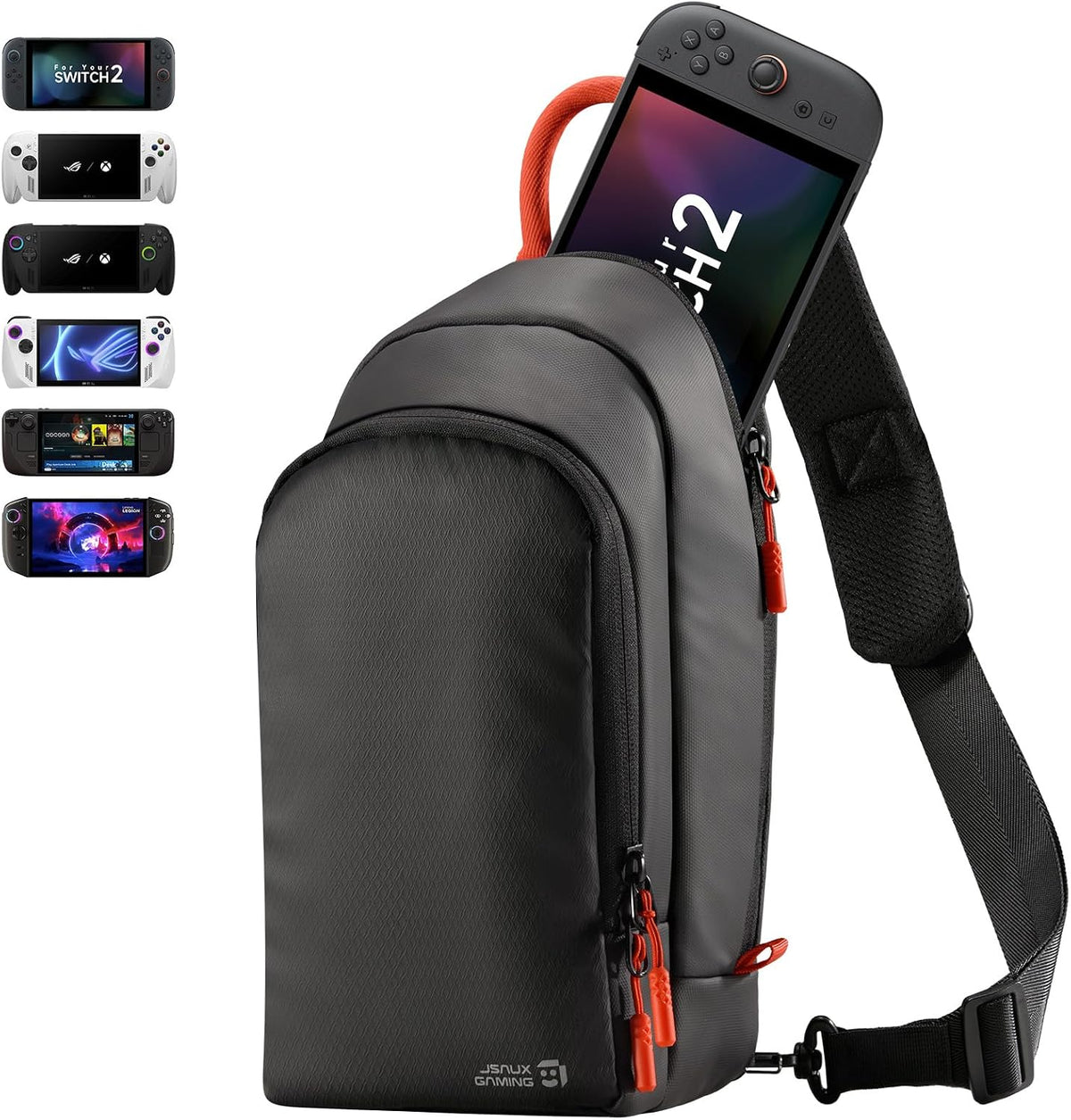 JSAUX Sling Bag for Switch 2, ROG Xbox Ally X, Steam Deck, Protective Crossbody Travel Case for Handheld Console and Accessories with Joystick Guard Design, Large Capacity, 3 Compartments MegaBDM
