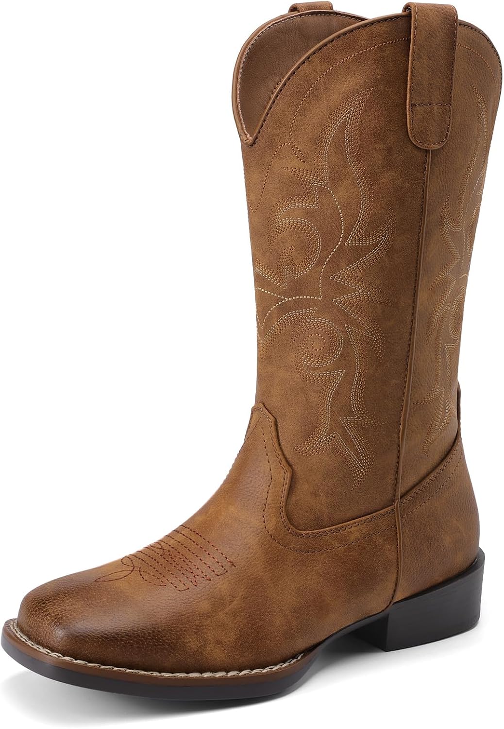 DREAM PAIRS Women's Square Toe Cowboy Boots Mid Calf Cowboy Boots for Lady MegaBDM