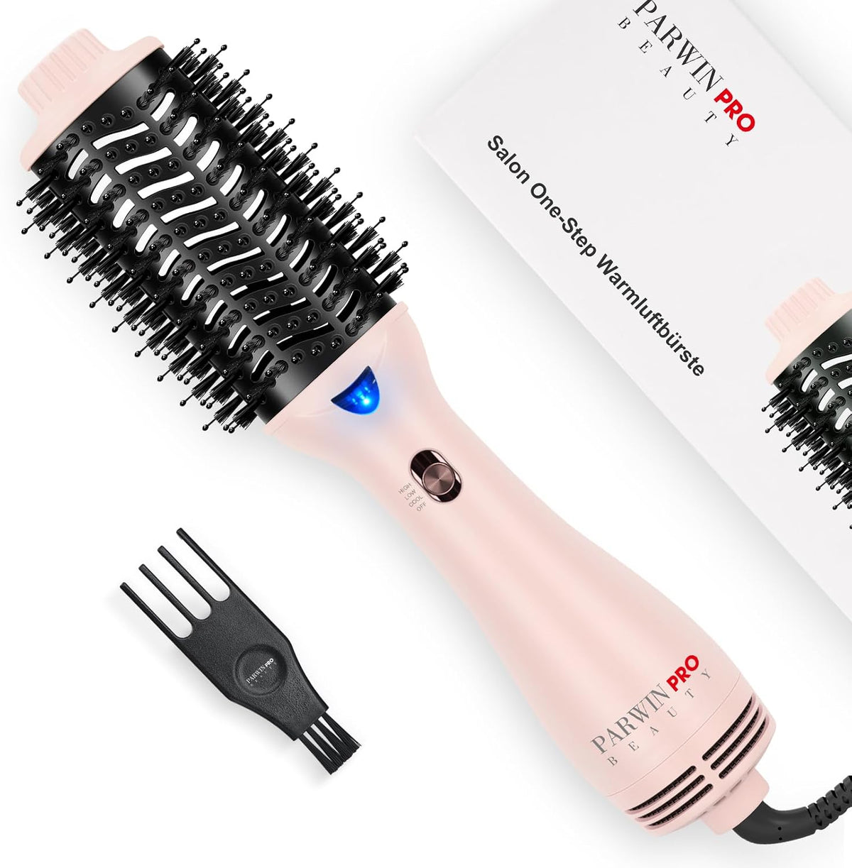 One-Step Hair Dryer Brush, 4-in-1 Hot Air Styler with Ionic & Ceramic Technology, Professional Blow Dry Brush for Drying, Volumizing & Straightening (Mid to Long Hair), Pink MegaBDM