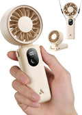 Aecooly Mighty Handheld Portable Fan | 20H Max Cooling Time | 3 Flexible Modes | 5 Speeds Wind | Battery Level Display | USB Rechargeable Mini Personal Battery Powered, Gifts for Women, Travel -Beige MegaBDM