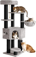YITAHOME Large Cat Tree Tower, Cat Tree, Cat Brushes, 11 cm Thick Posts, Large Platforms, Plush Cushion, Cave, 50 x 50 x 157 cm, Light Grey MegaBDM