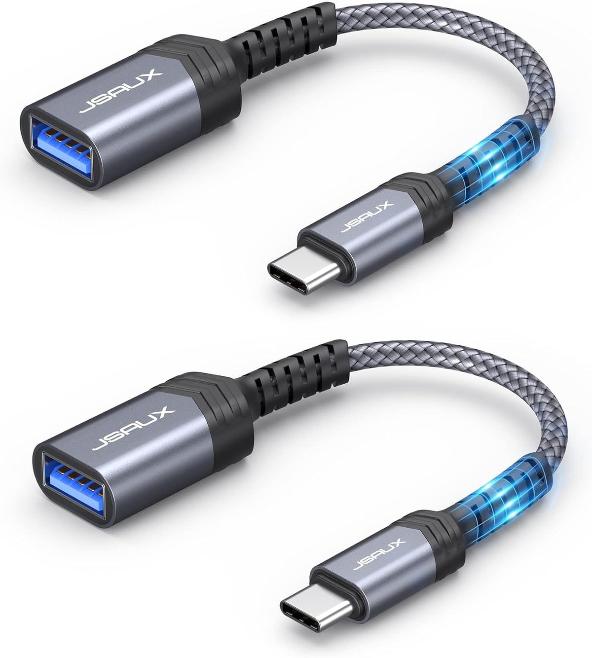 JSAUX USB C to USB Adapter, [0.5ft 2 Pack] Type C 3.0 OTG Cable On The Go Type C Male to USB A Female Adapter Compatible with MacBook Pro 2018/2017,Samsung Galaxy S8/S9 Plus/Note 8,Pixel 2 etc -Grey MegaBDM