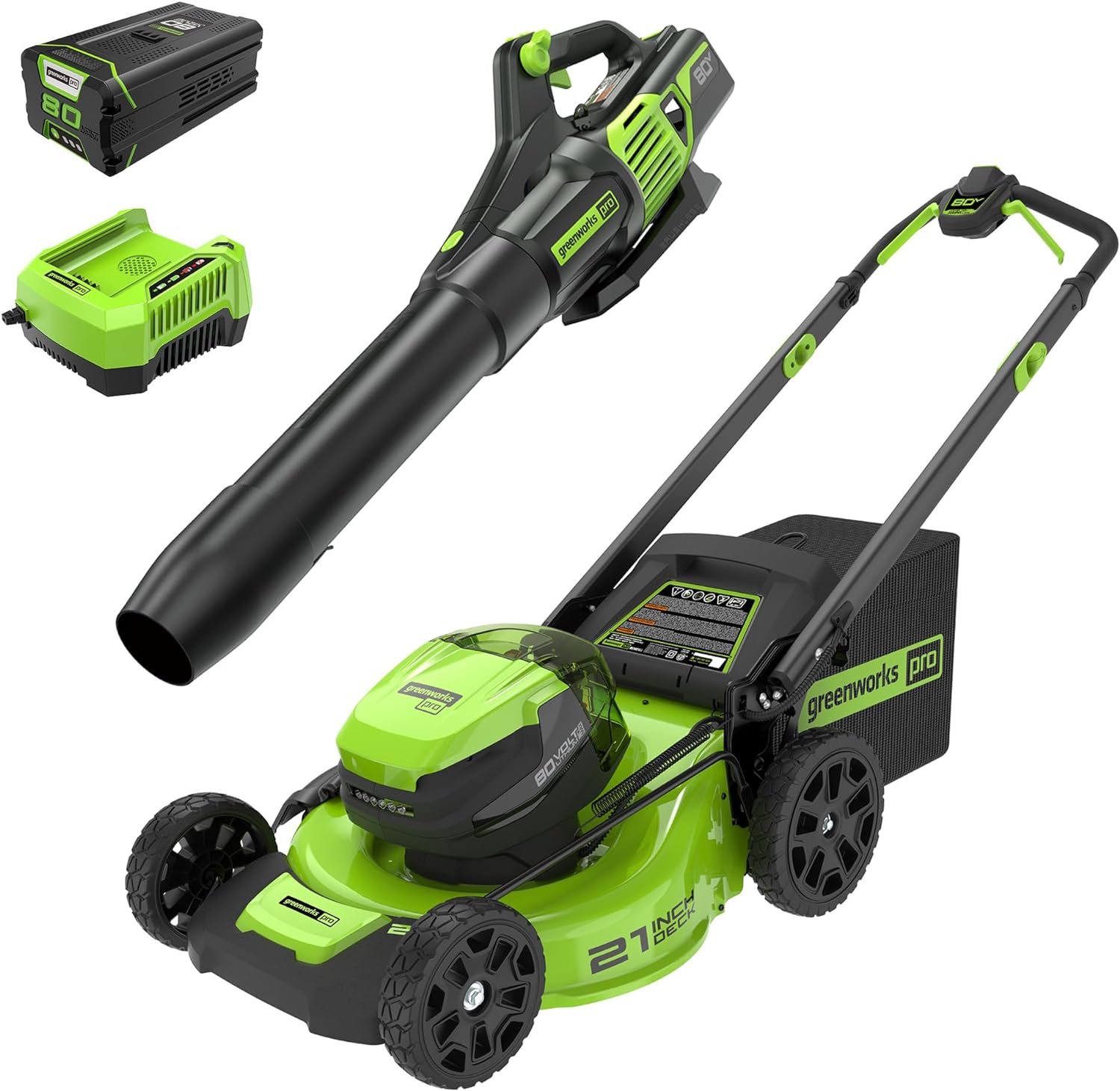 80V 21" Cordless Battery 4-in-1 Push Mower and 730CFM Leaf Blower Combo Kit, (1) 4.0 Ah Battery and (1) Rapid Charger MegaBDM