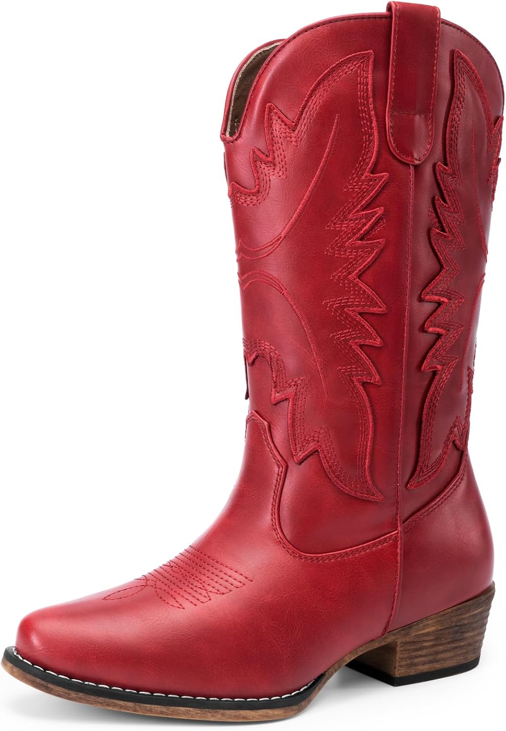 DREAM PAIRS Cowboy Boots for Women Cowgirl Western Mid Calf Boots Snip Toe Embroidered Stitched Low Chunky Heel Pull On Fashion Boots MegaBDM