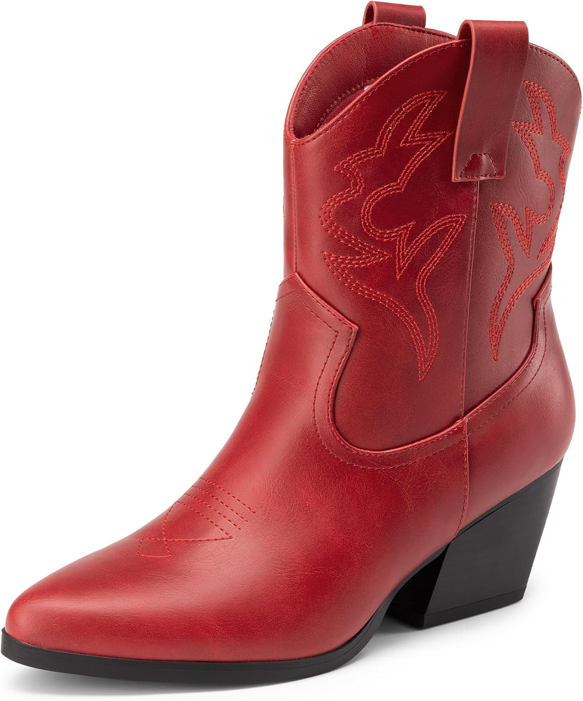 DREAM PAIRS Women's Cowboy Cowgirl Boots Embroidered Stitched Short Western Boots Low Chunky Heel Pointed Toe Ankle Booties MegaBDM