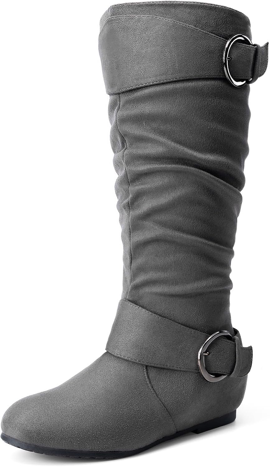 DREAM PAIRS Women's Knee High Low Hidden Wedge Boots MegaBDM