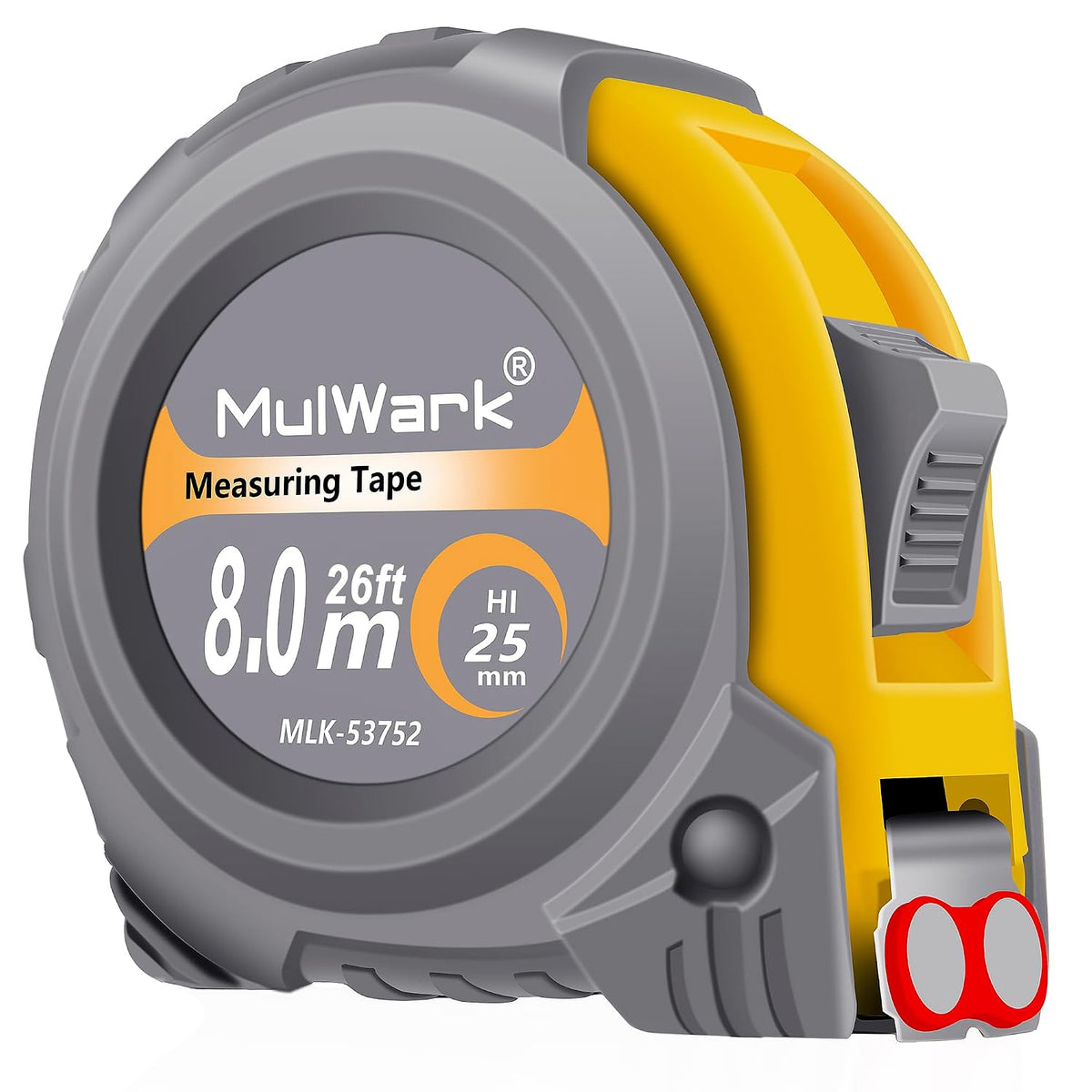 MulWark 8m/26ft Measuring Tape Measure | Metric & Imperial Dual Scale | Magnetic Hook & Wide Blade | Both-Side Metal Blade | Shockproof Case | for Construction, Carpentry & DIY MegaBDM