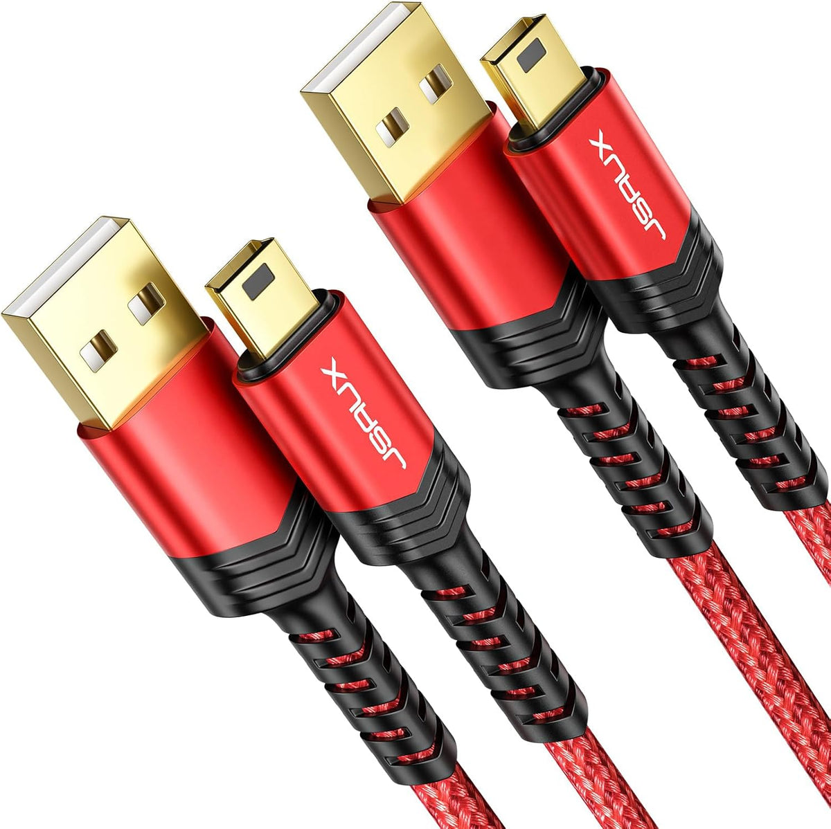 JSAUX Mini USB Cable [2-Pack/1M+2M] USB 2.0 Type A to Mini B Charging Cable Compatible with PS3 Controller, Garmin GPS, Blue Yeti,Hero 3/4, Dash Cam, Nikon, Canon, Sat Nav, Camera, Red MegaBDM