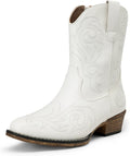 DREAM PAIRS Women's Cowboy Cowgirl Western Boots Embroidered Stitched Ankle Boots Square Toe Chunky Heel Fashion Short Booties with Zipper MegaBDM