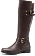 DREAM PAIRS Women's Knee High Riding Pirate Boots, Comfortable Low Chunky Heel Flat Motorcycle Combat Buckle Boots for Women MegaBDM
