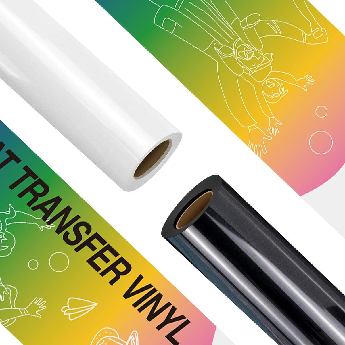 HTVRONT HTV Vinyl Rolls Black and White Heat Transfer Vinyl - 12" x 8ft HTV Vinyl for Shirts,Iron on Vinyl for Cricut & Cameo MegaBDM