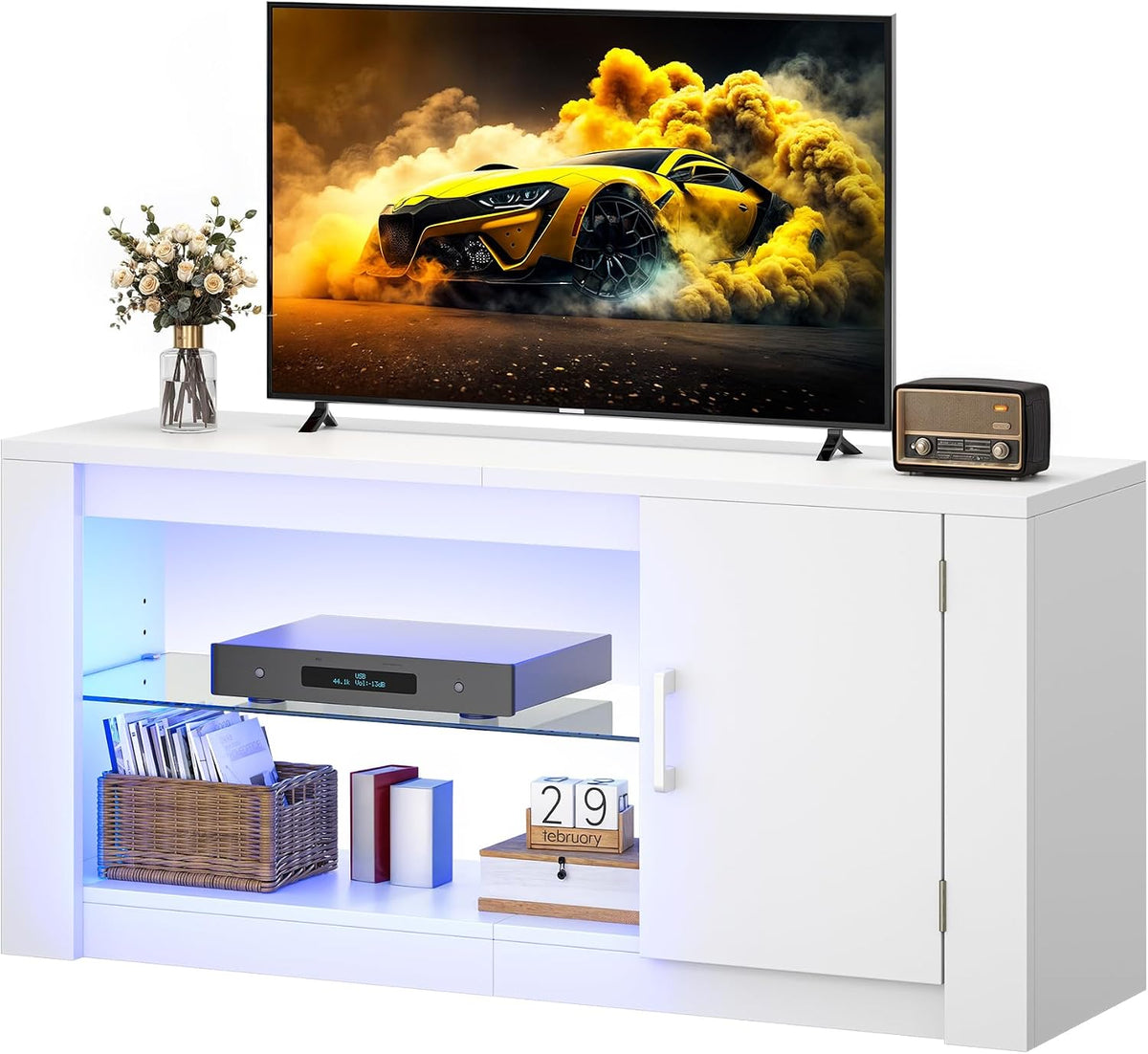 YITAHOME TV Stand LED TV Unit, Modern TV Stand with Adjustable Shelves Storage Tv Stand Cabinet 55 inch, Wide TV Entertainment Center for Living Room, Bedroom, Dining Room, Playroom MegaBDM