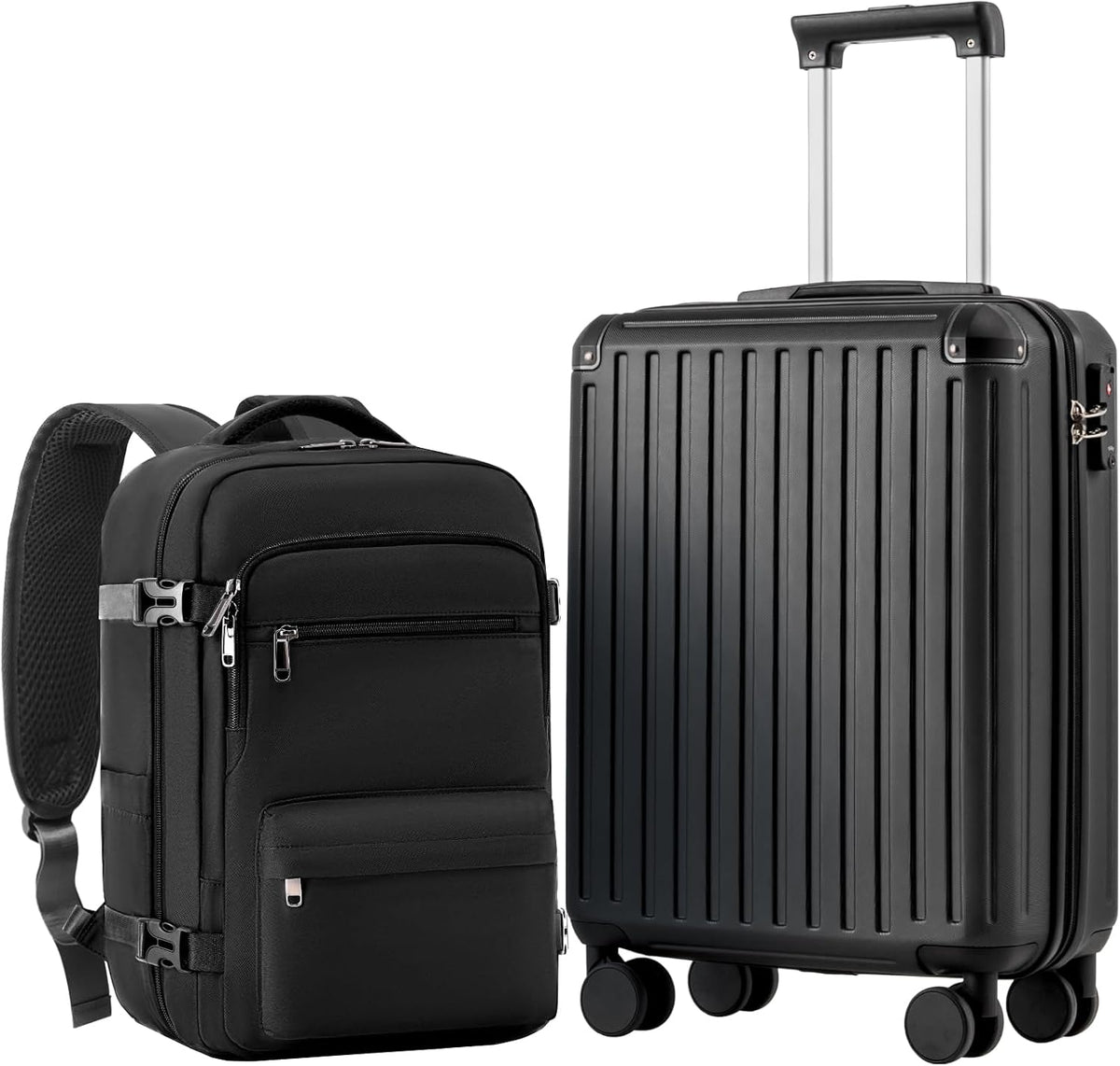 COOLIFE Cabin Suitcase 55X40X20cm + 20L Cabin Backpack(40X25X20cm) for Ryanair & EasyJet, ABS Hard Shell Lightweight, 4 Dual Wheels & TSA Lock - for Europe, Business, Study Abroad | Carry On Suitcase MegaBDM