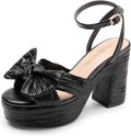 DREAM PAIRS Women's Chunky Platform Heels Sandals Pleated Bow Knot Ankle Buckle Strap Heeled Sandals Open Toe Comfortable Wedding Party Dress Shoes MegaBDM