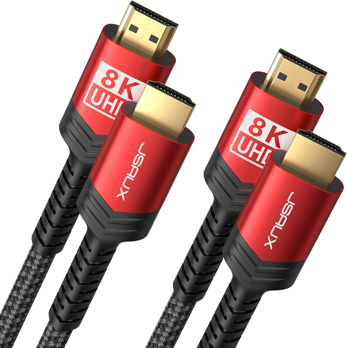 JSAUX 10K 8K HDMI Cable 3M 2-Pack | HDMI 2.1 Cable High Speed | 4K@120Hz 144Hz, 8K@60Hz, HDR 10, 48Gbps, HDCP 2.2&2.3,DTS:X,eARC Compatible with Laptop Monitor TV Dolby PS5 PS4 -Red MegaBDM