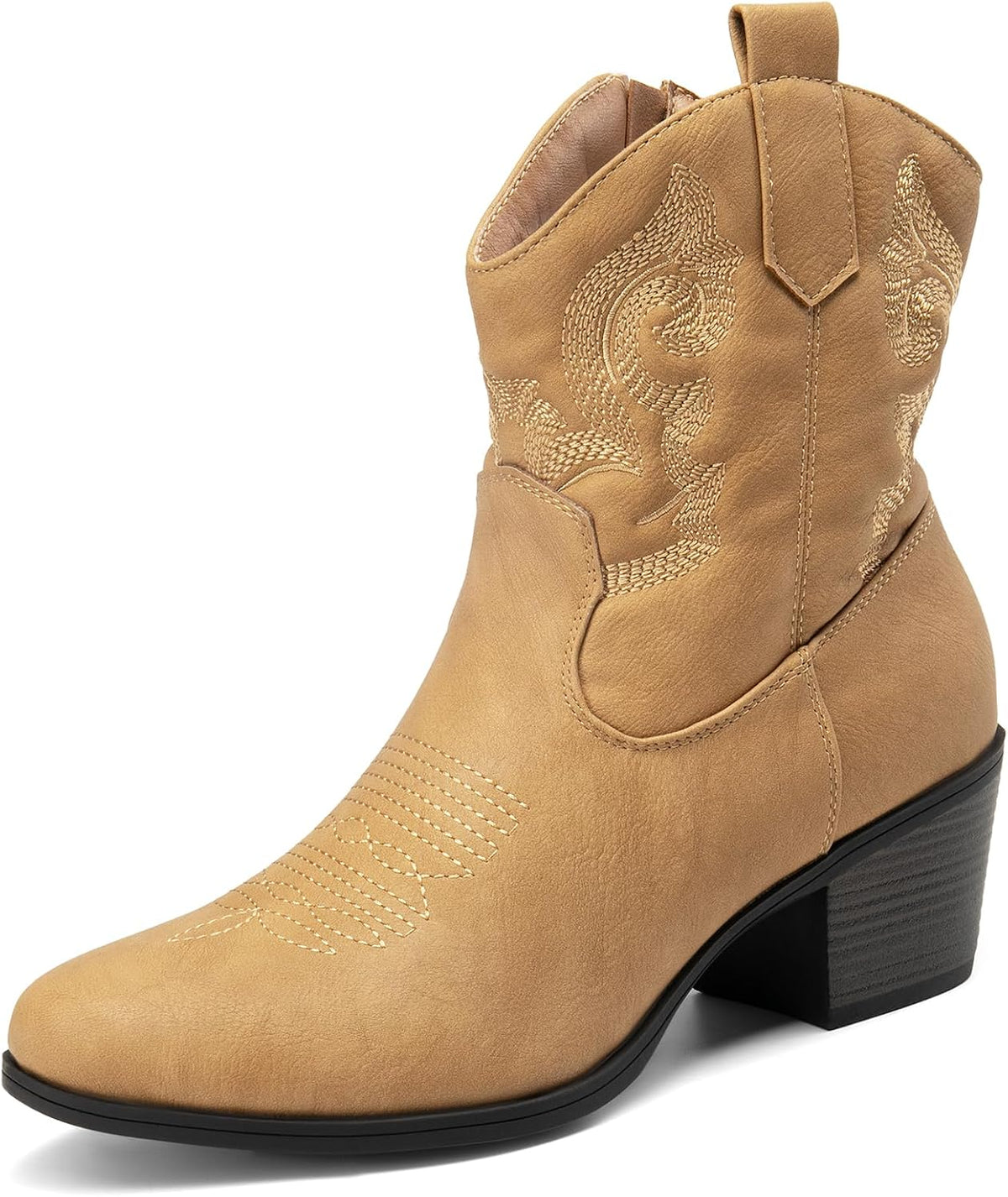 DREAM PAIRS Women's Western Cowboy Cowgirl Embroidered Ankle Boots Fashion Low chunky Heel Round Toe Fall Short Booties Shoes MegaBDM