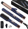 PARWIN PRO BEAUTY 3 in 1 Styling Set, 25mm Hair Straightener, 32mm Hair Curler, Hair Straightener Brush, Detachable Power Cord, LED Temp Control, Rapid-Heat up, for Gift ＆ Travel, Prussian Blue MegaBDM