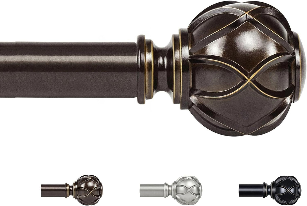 KAMANINA Bronze Curtain Pole 80 to 218 cm, 22 mm Diameter Curtain Poles for Eyelet Curtains, Extendable Curtain Rod with Netted Texture Finials, Brackets MegaBDM