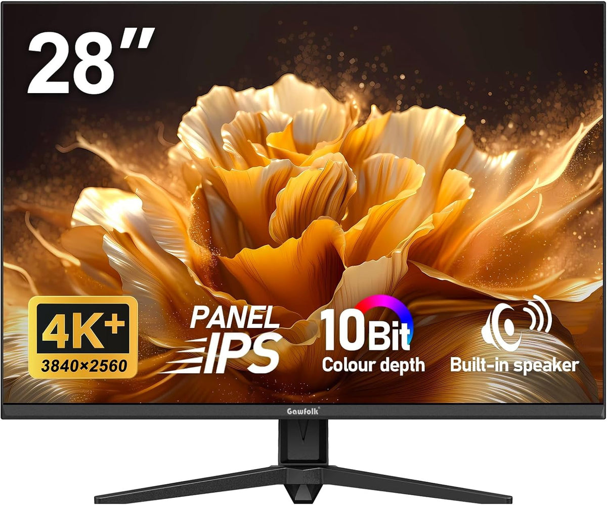 Gawfolk 28 inch 4K PC Monitor with Speakers, UHD 3840 x 2560p 60HZ IPS Computer Monitors VA Screen for Home Office & Gaming, Support HDMI 2.0, DP 1.4 (black) MegaBDM