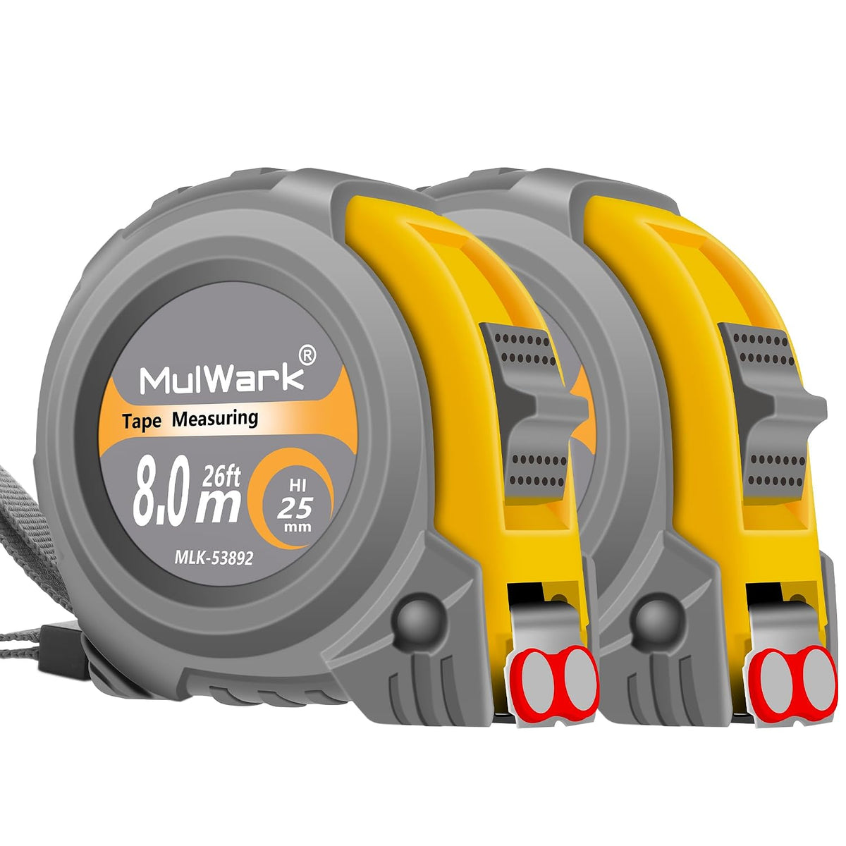 MulWark 2-Pack 8m/26ft Tape Measure - Dual Imperial/Metric Scale, Magnetic Hook & Shockproof Case for Construction, Carpentry, Woodworking MegaBDM