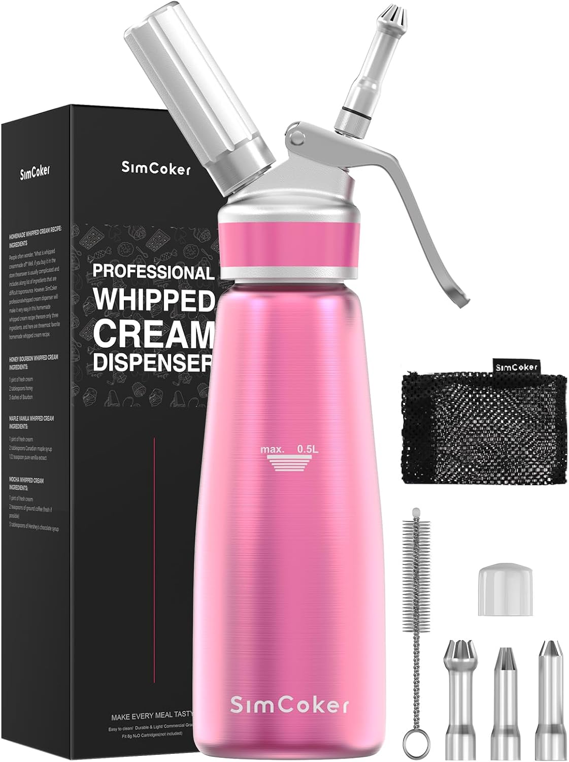 Whipped Cream Dispenser, Aluminum Cream Whipper 500mL, Pink MegaBDM