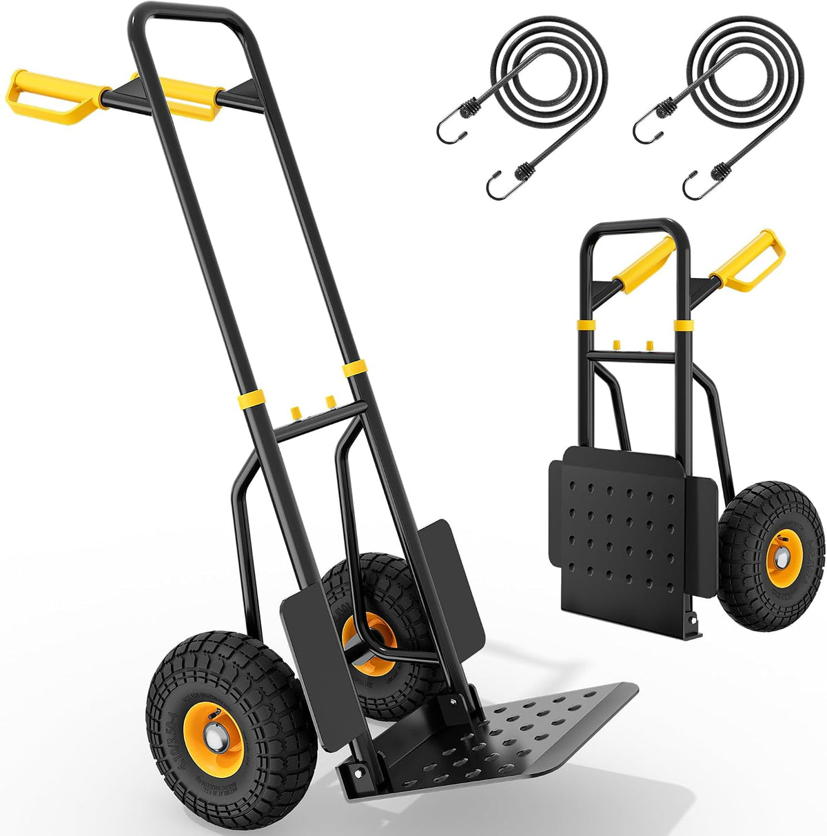 YITAHOME Foldable Hand Truck Trolley with 2x Big Industrial Wheels, Heavy Duty Height Adjustable Sack Truck with High Grip Silent Wheels, 150kg Capacity Incl. 2x Elastic Rope MegaBDM