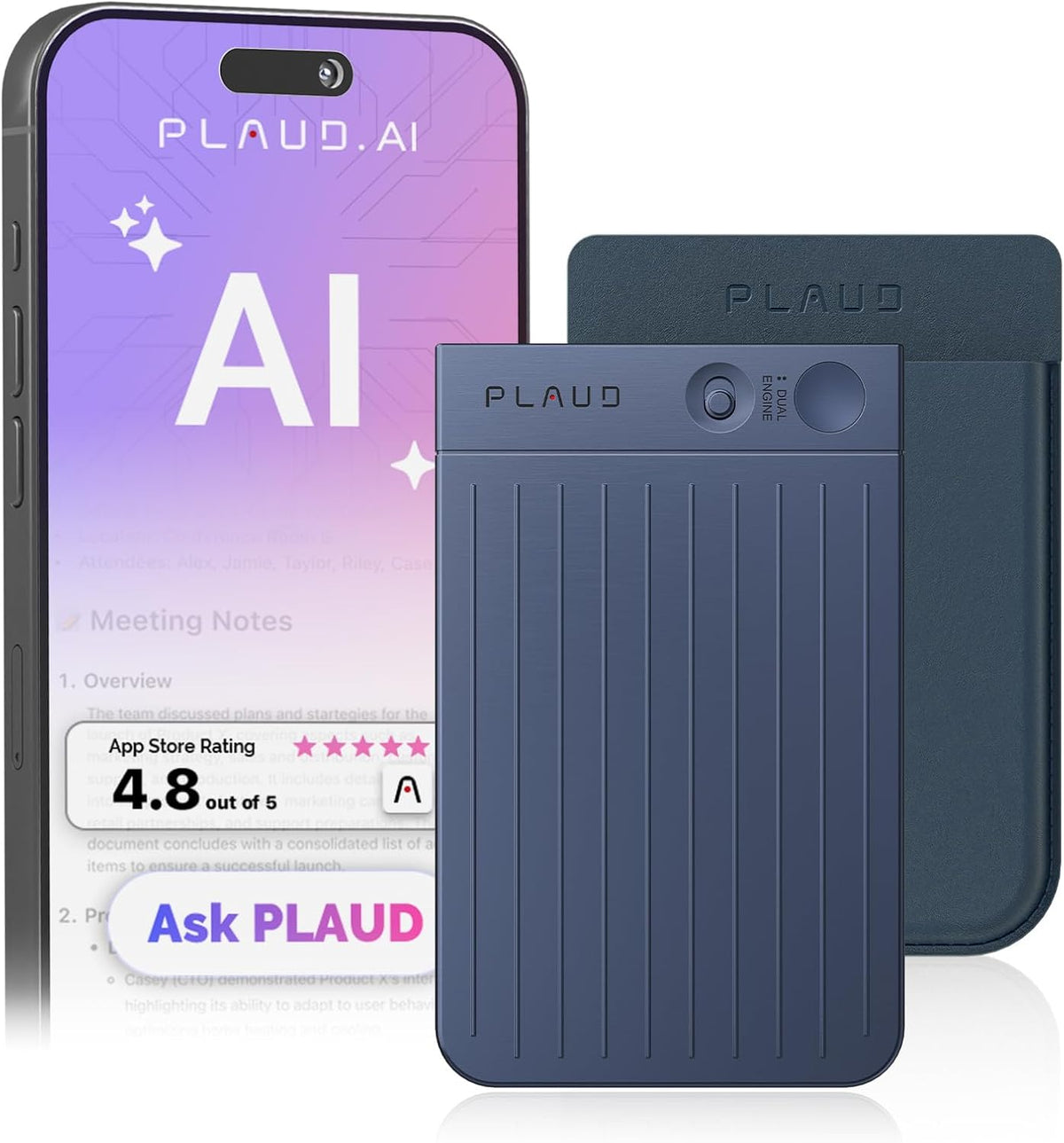 PLAUD NOTE AI Voice Recorder with Case - App Control, Transcribe & Summarize with AI Technology - Support 112 Languages, 64GB Memory, Audio Recorder for Lectures, Meetings, Calls MegaBDM