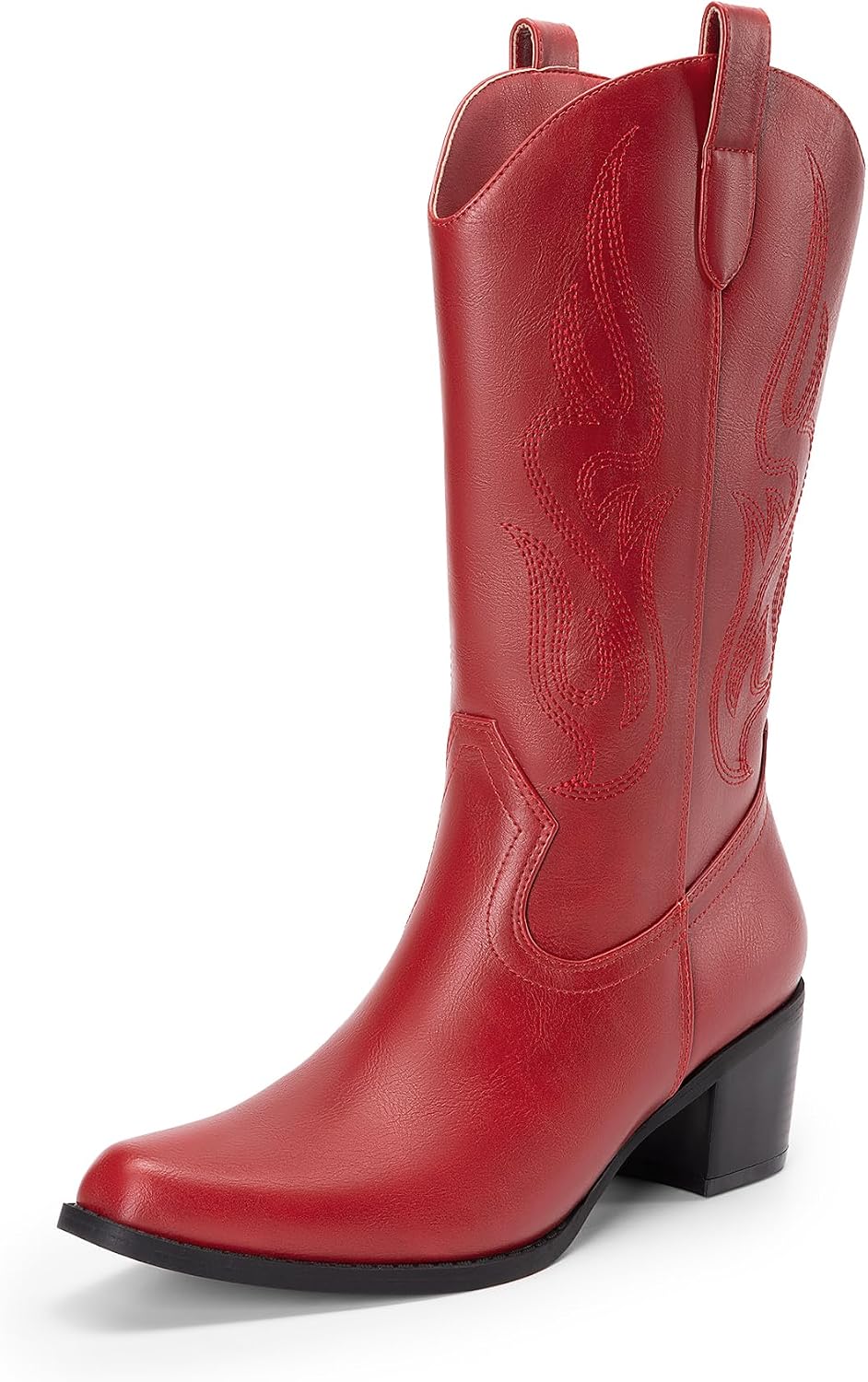 DREAM PAIRS Women's Square Toe Cowboy Cowgirl Boots Embroidered Mid Calf Western Boots Fashion Dress Low Chunky Heel Boots for Theme Party Country Concert MegaBDM