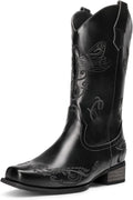 DREAM PAIRS Women's Fashion Cowboy Boots Waterproof Mid Cowboy Boots with Beautiful Embroidered Stitching,Comfortable Square Toe Western Boots for Parties and Dance Ball MegaBDM