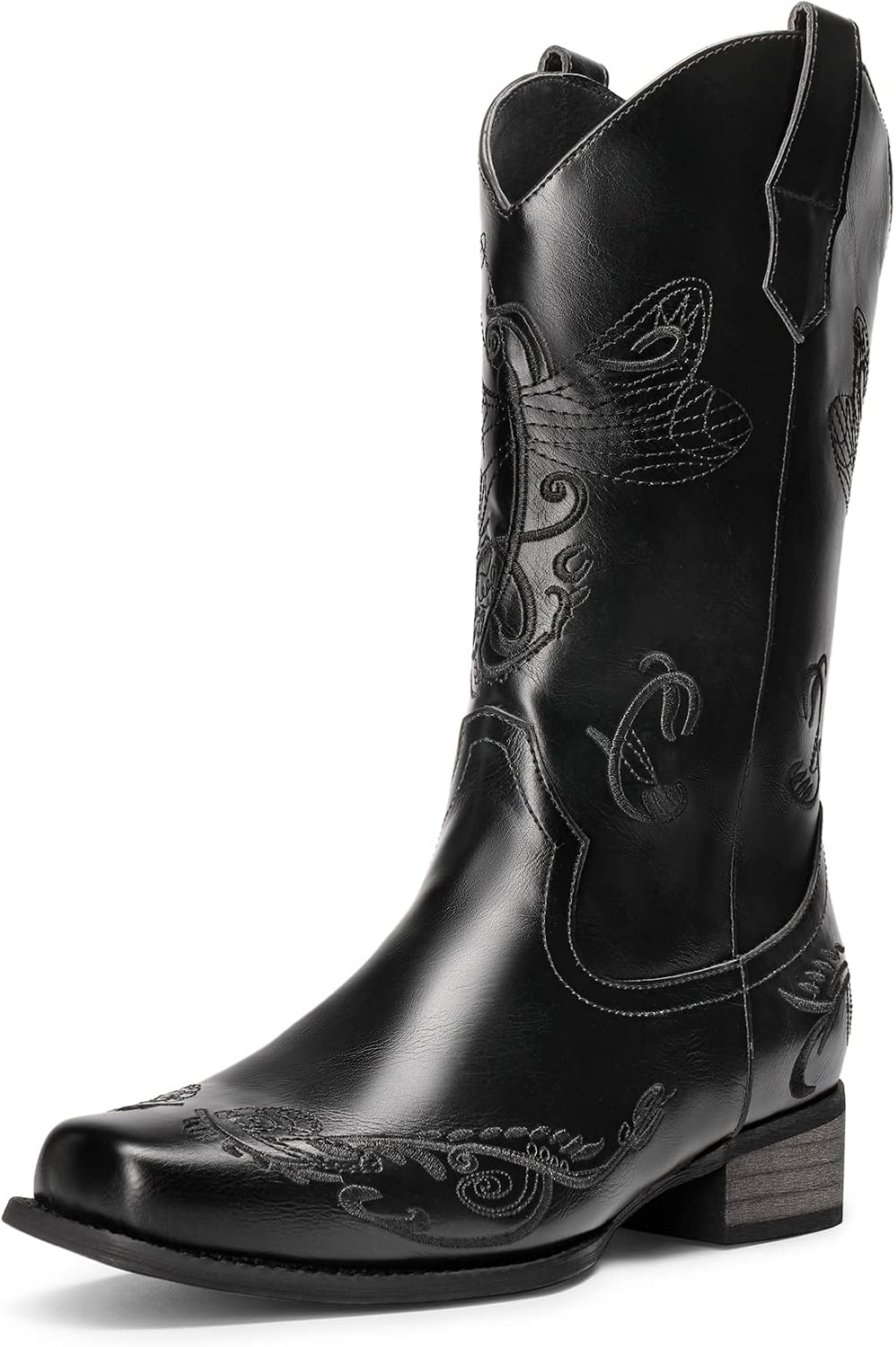 DREAM PAIRS Women's Fashion Cowboy Boots Waterproof Mid Cowboy Boots with Beautiful Embroidered Stitching,Comfortable Square Toe Western Boots for Parties and Dance Ball MegaBDM