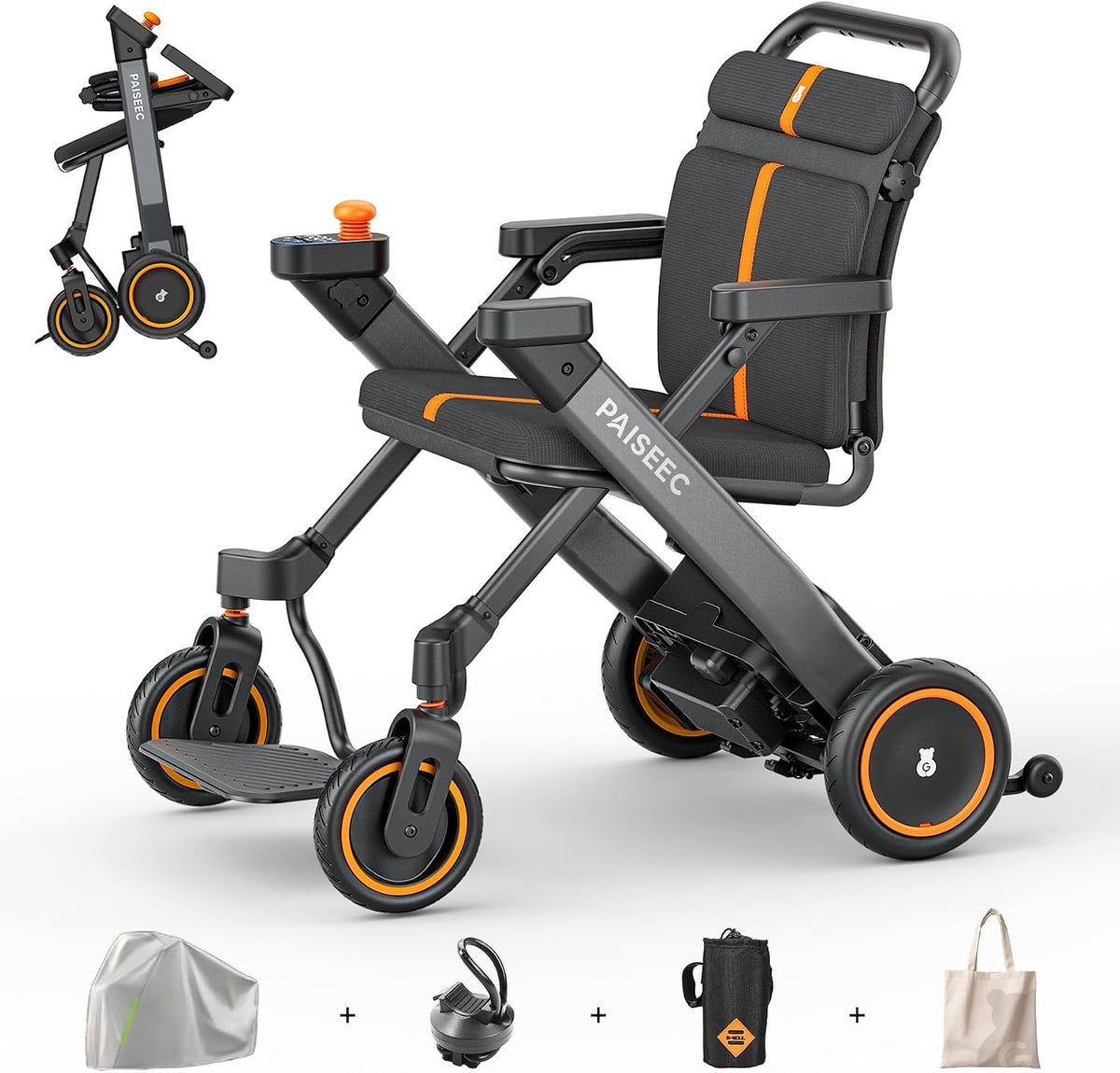 PAISEEC 2-in-1 Foldable Electric Wheelchair for Adults, Easy Control and Folding, Lightweight Power Wheelchair Walker Combo, Airline-Approved, 18-Mile Range (Gray) MegaBDM