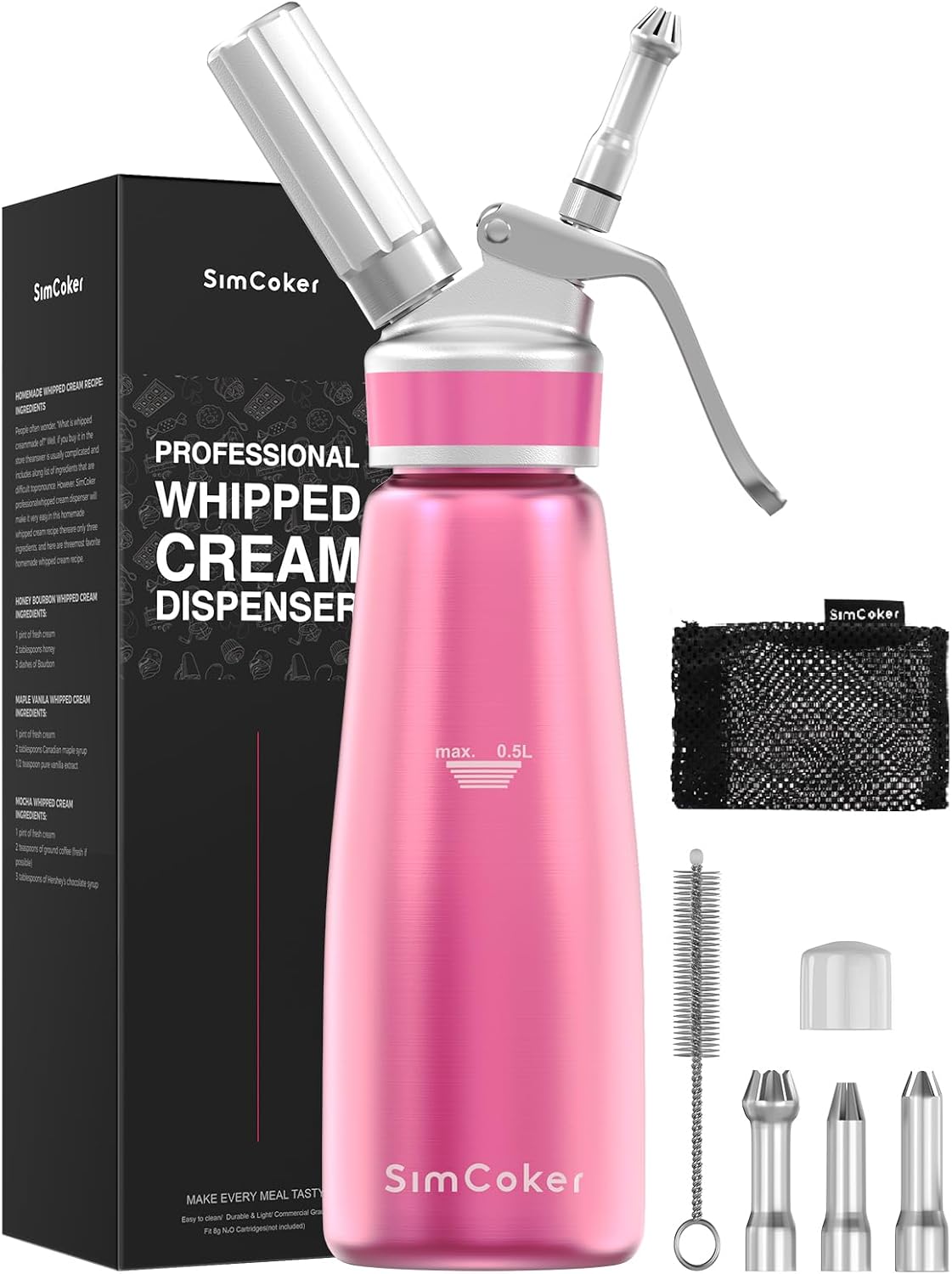 Whipped Cream Dispenser, Aluminum Cream Whipper 500mL, Pink MegaBDM