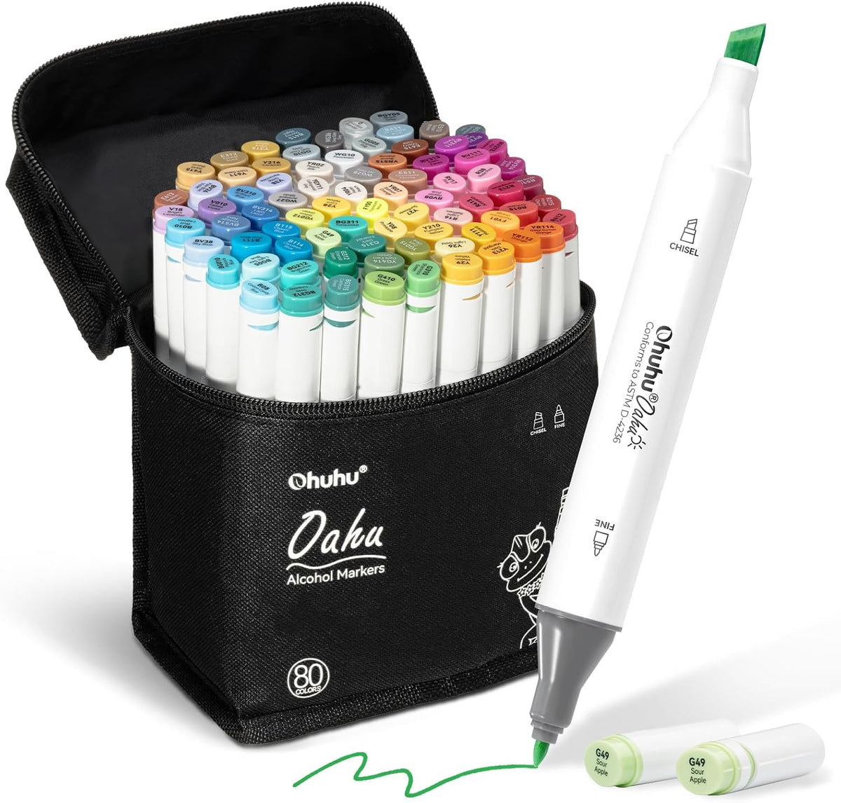 Ohuhu Alcohol Markers 80 Chisel & Fine Art Set for Highlighting Underlining | Dual Tips Easy Blending & No Smudging Quick-Dry for Illustration Calligraphy & Sketching AP Certificated - Oahu MegaBDM