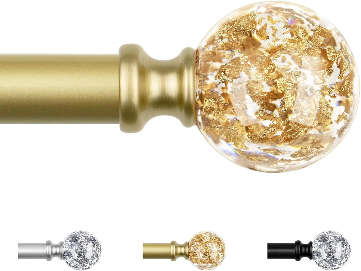 KAMANINA Curtain Poles 80 to 148 cm, Gold Curtain Poles for Eyelet Curtains, Adjustable Decorative Window Curtain Pole with Round Translucent Finials MegaBDM