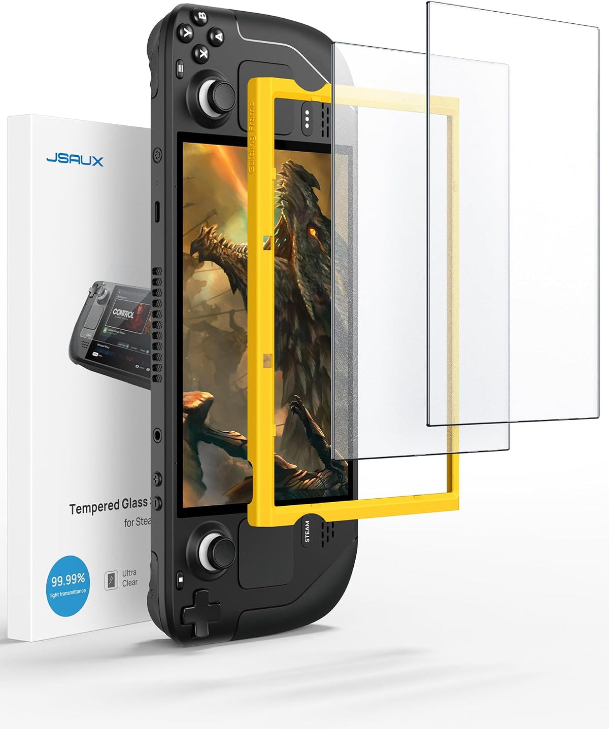 JSAUX 2-Pack Screen Protector Compatible with Steam Deck LCD & OLED, Anti Glare Protector 9H Hardness Easy to Install with Guiding Frame Scratch Resistant Matte Tempered Glass for Come with Toolkits MegaBDM