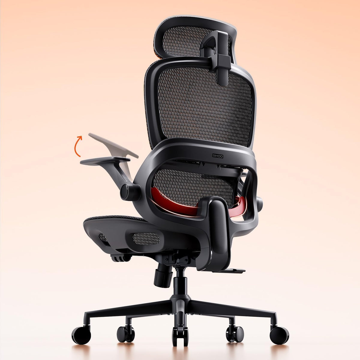 SIHOO B100 Ergonomic Office Chair, Comfy Desk Chair with Adaptive Dynamic Lumbar Support, Computer Chair with Extra Wide Headrest, Flip-Up Armrests, 90-135° Tilt Lock and Breathable Mesh Cushion MegaBDM