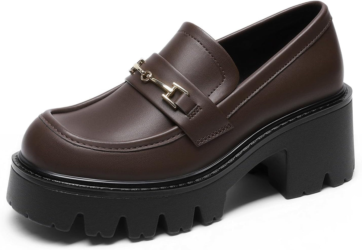 Women Loafers Platform Chunky Heel Slip On Lug Sole Casual Dressy Office Business Shoes MegaBDM