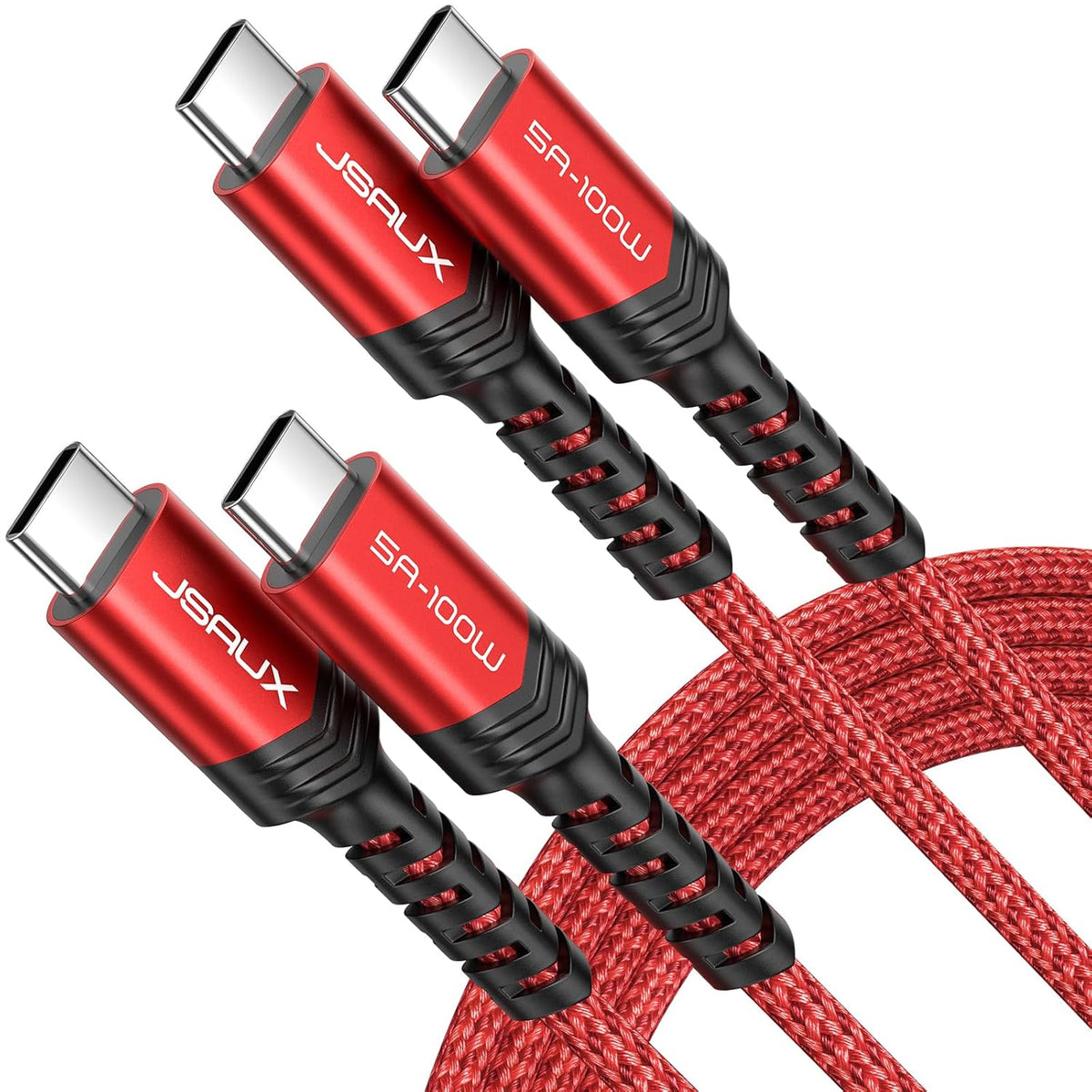 JSAUX 100W USB C to USB C Cable (2-Pack, 2 m), USBC Type C Charge Lead 5A Fast Charging Compatible with iPhone 17 Air 16e 16 15 Plus Pro Max Samsung Galaxy S25 S24 MacBook iPad Air Pro Carplay Red MegaBDM