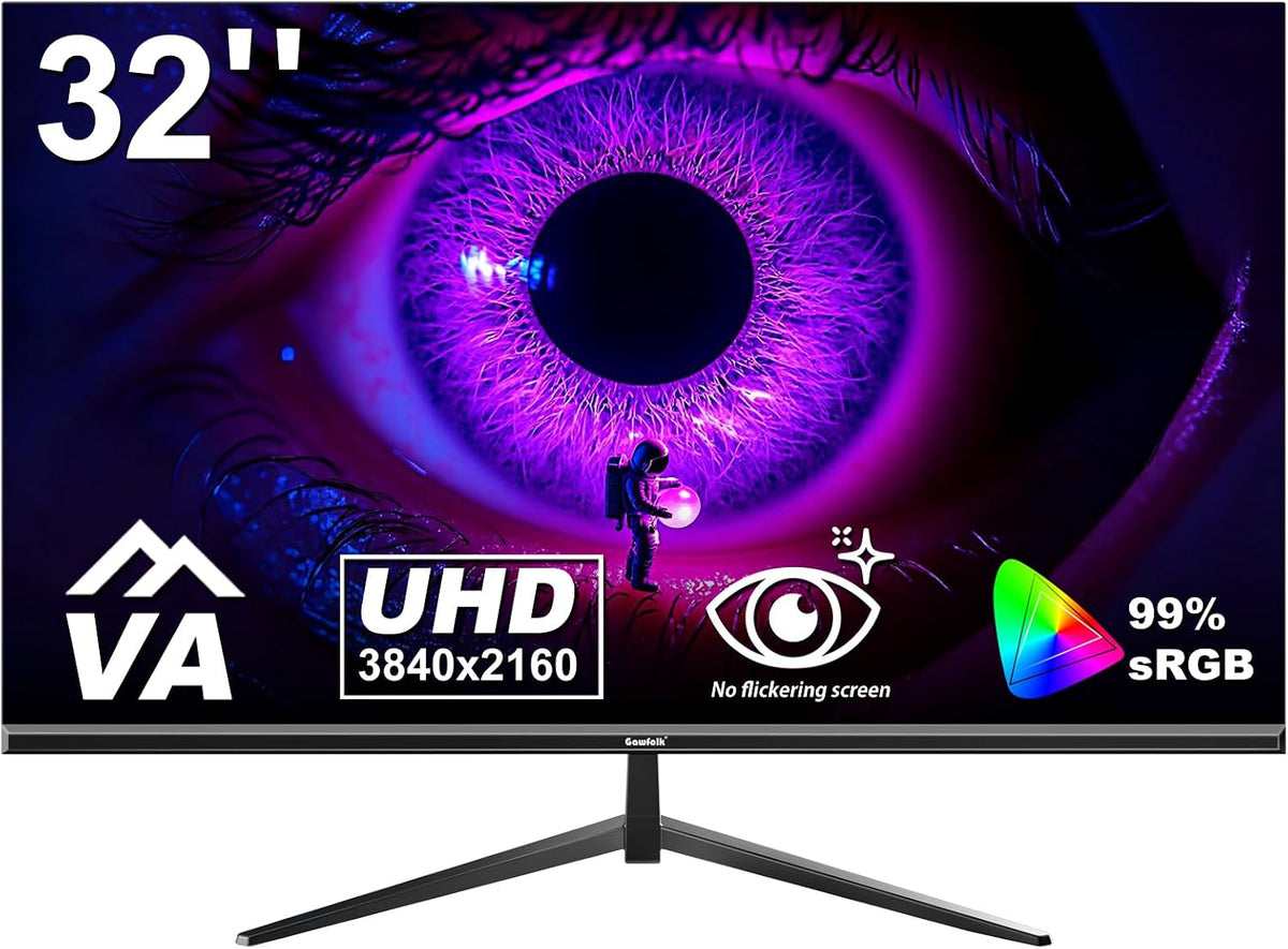 Gawfolk 32 inch 4K PC Monitor, UHD 3840 x 2160p 60HZ Computer Monitors VA Screen for Home & Office, Support HDMI 2.0, DP 1.4 (black) MegaBDM