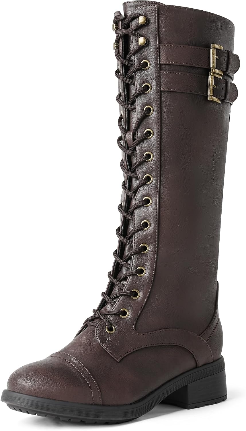 DREAM PAIRS Women's Pu Knee High Riding Combat Boots MegaBDM