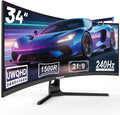 Gawfolk 34 Inch Ultrawide Curved Gaming Monitor, 1500R PC Screen 240hz UWQHD 3440x1440p Monitor, Curved Computer Display with FreeSync & Eye-Care Technology, DP, HDMI, Wallmount 100x100mm MegaBDM