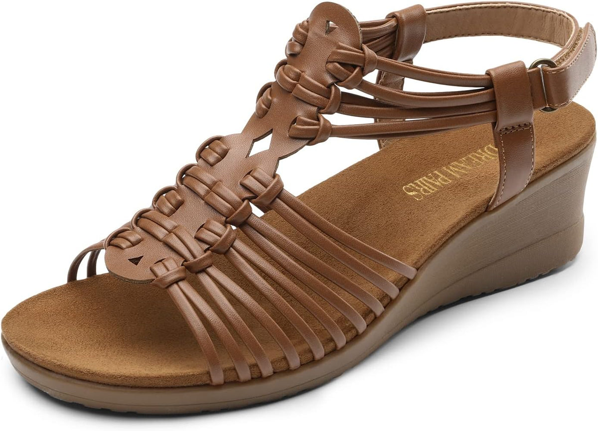 DREAM PAIRS Women's Strappy Wedges Open Toe Ankle Strap Sandals Comfort Dress Shoes MegaBDM